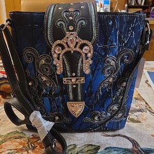 Western Blue Embellished Camo Women's Crossbody